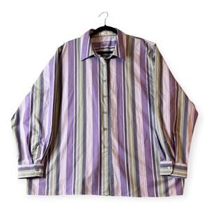Foxcroft NYC Long Sleeve Button Up, Purple/Gray, Women's 22
